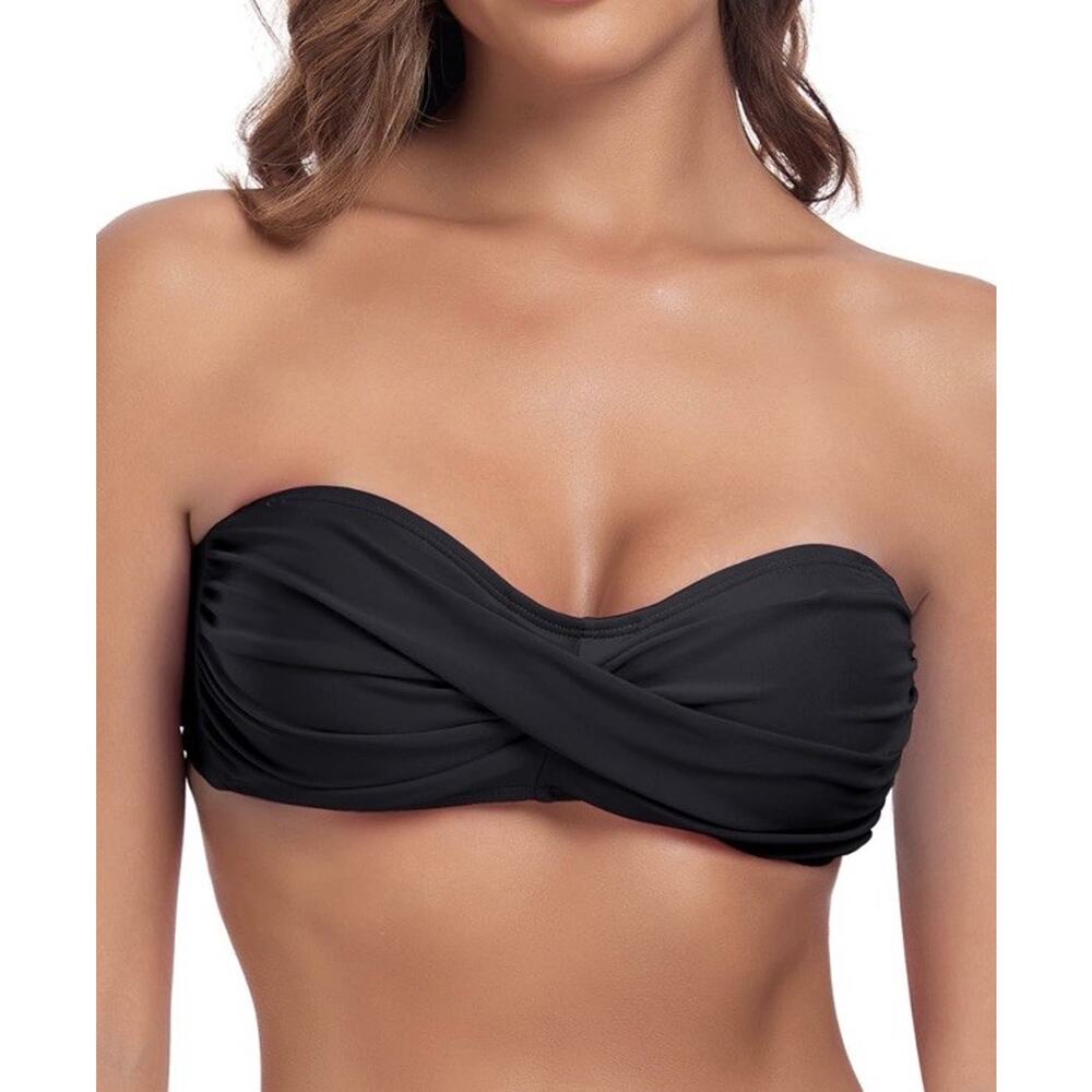 Colloyes Women's Swimwear Twist Bandeau Bikini Top Plus Size XL Black Tie Back